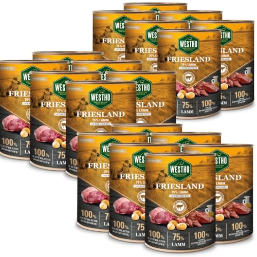 Westho Nassfutter Friesland Adult Senior Sensitive | 75% Weidelamm in Lebensmittelqualität | Getreidefrei | Für aktive Hunde jeder Rasse | Fettreduziert (Friesland, 18 x 800 g) von Westho