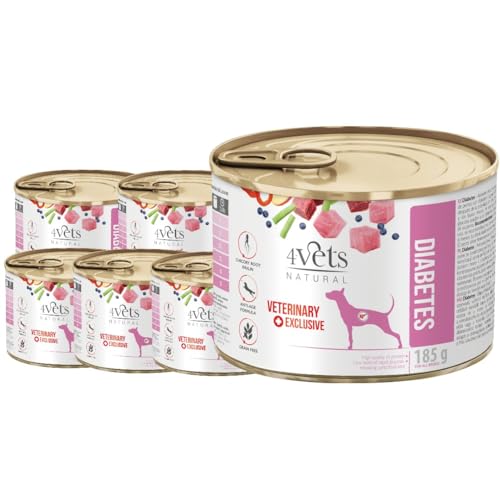 Westho Petfood | 4Vets Diabetes Premium 24 x 185 g Nassfutter für Hunde | Getreidefrei | Geringer Fettanteil | Hundefutter nass von Tierärzten von Westho