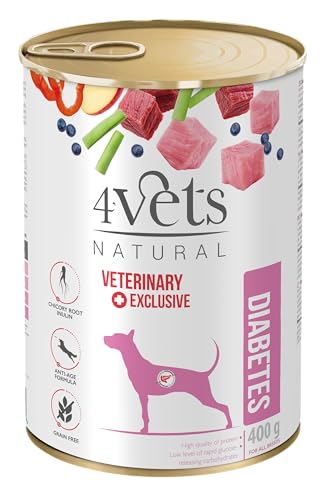 Westho Petfood | 4Vets Diabetes Premium 24 x 400 g Nassfutter für Hunde | Getreidefrei | Geringer Fettanteil | Hundefutter nass von Tierärzten von Westho