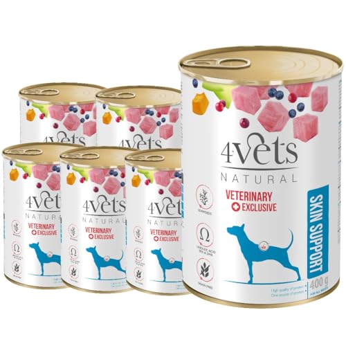 Westho Petfood | 4Vets Skin Support Premium 24 x 400 g Nassfutter für Hunde | Getreidefrei | Unterstützt die Hautfunktion | Hundefutter nass von Tierärzten von Westho