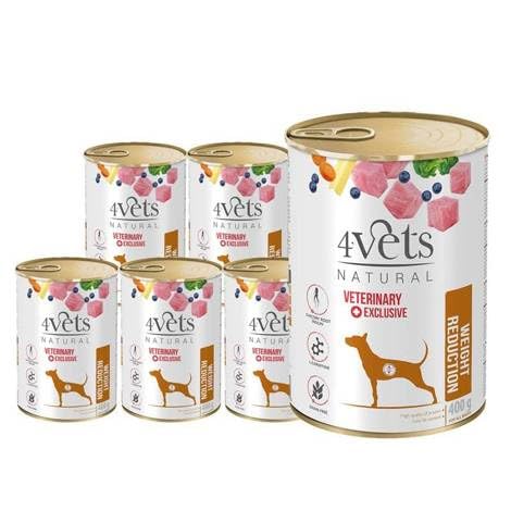Westho Petfood | 4Vets Weight Reduction Premium 24 x 400 g Nassfutter für Hunde mit Gewichtsproblemen | Getreidefrei | Reduzierter Fettanteil | Hundefutter nass von Tierärzten von Westho