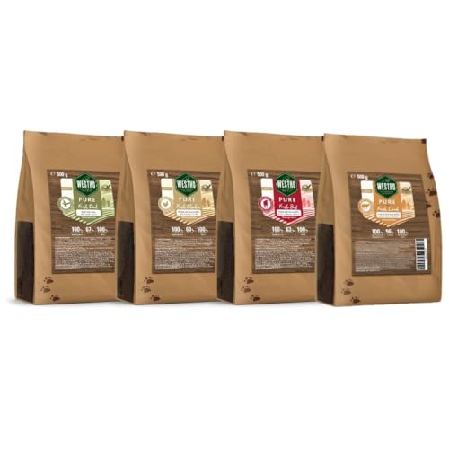 Westho Petfood | Trockenfutter Pure Paket 4X 500g | Ente, Huhn, Lamm & Rind | Praktisches Probierset aus verschiedenen Sorten | Trockenfutter für alle Rassen und Alter (4er Set) von Westho