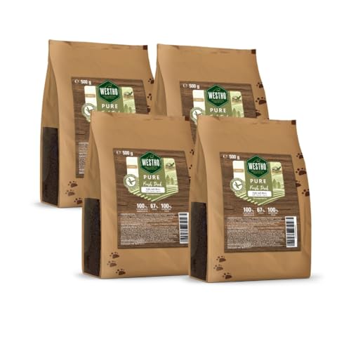 Westho | Pure Ente & Reis 4 x 500g Hundefutter | Premium Trockenfutter für Hunde | Hundetrockenfutter mit hohem Fleischgehalt | Getreidefrei | Alle Rassen & Altersgruppen von Westho