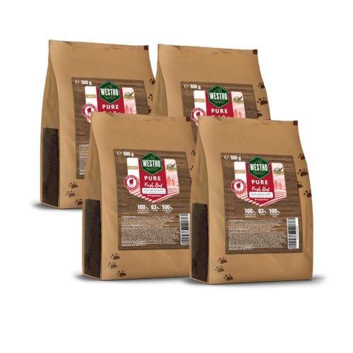 Westho | Pure Rind & Kartoffel 4 x 500g Hundefutter | Premium Trockenfutter für Hunde | Hundetrockenfutter mit hohem Fleischgehalt | Getreidefrei | Alle Rassen & Altersgruppen von Westho