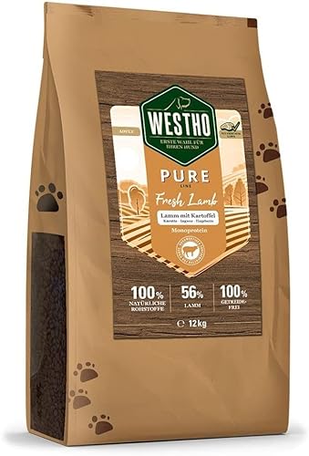 Westho Trockenfutter Pure Lamm & Kartoffel 12 kg | 56% Lamm | Getreidefrei & Sensitiv | Hundefutter bei Unverträglichkeiten und Allergien | Für ausgewachsene Hunde jeglicher Rasse von Westho