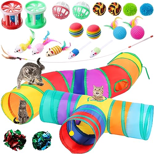 Wettarn 22 Stück Katzenspielzeug-Set, mit 2 faltbaren Katzentunneln für Indoor-Katzen und 20 sortierten Kätzchenspielzeugen, Katzenröhren und Tunneln, interaktives Katzenfederspielzeug, Maus, Wettarn 22 Stück Katzenspielzeug-Set, mit 2 faltbaren Katzentunneln für Indoor-Katzen und 20 sortierten Kätzchenspielzeugen, Katzenröhren und Tunneln, interaktives Katzenfederspielzeug, Maus, von Wettarn