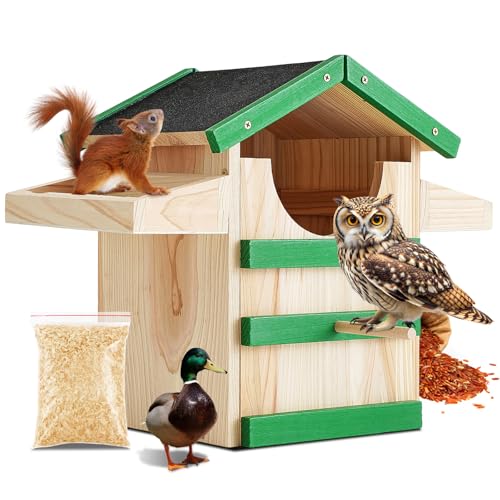 35,6 cm kreischendes Eulenhaus, Holz-Eulen-Nistkasten mit Lebensmittelregal, großer handgefertigter Nistkasten mit Befestigungsschrauben & Holzspänen, Außenhängend für Hinterhof von Weysat