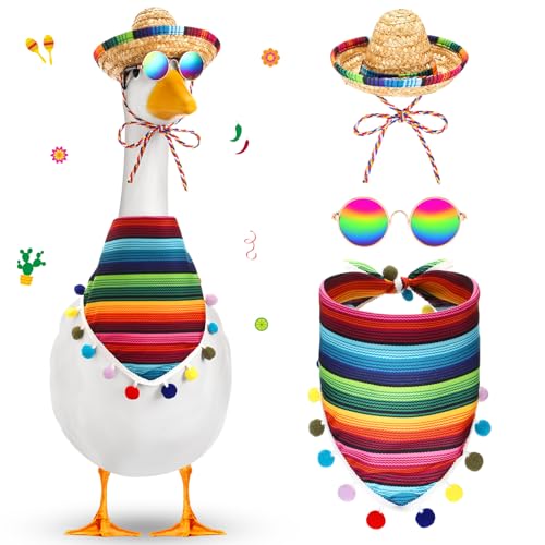 Weysat Mexikanische Veranda-Gans-Outfits für Kunststoff, 58,4 cm, Rasengans, Statue, Kleidung, mexikanischer Sombrero mit Bandana, Sonnenbrille für Cinco de Mayo, Gartendekoration, Party, Terrasse von Weysat