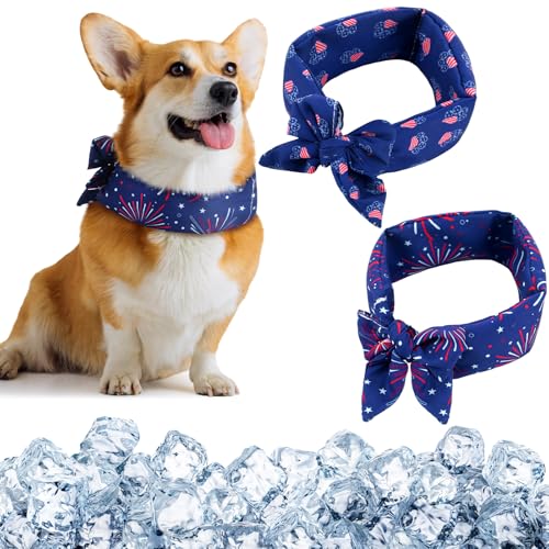Weysat Unabhängigkeitstag, kühlendes Halstuch, Motiv: amerikanische Flagge, quadratisch, für Hunde, Eisschal, Welpenhalsband, Katze, Haustiere, Halsband, Feuerwerk, Fußabdrücke, Größe M, 2 Stück von Weysat
