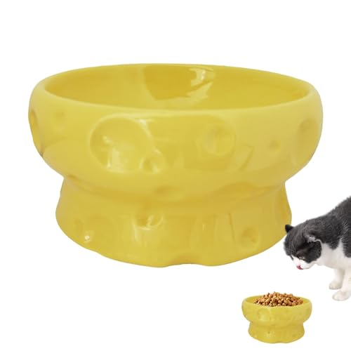 Wezalget Erhöhter Keramik-Katzennapf, Katzen-Futternapf, Schnurrhaar, Müdigkeit, Erhöhter Katzenfutterschüssel Rutschfester Boden, Katzenbedarf für Nassfutter und Trockenfutter von Wezalget
