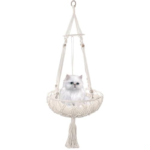 Wezalget Handgewebtes Katzenschaukelbett, Katzenschaukelbett zum Schlafen | Gemütliche Katzen-Makramee-Hängematte - Atmungsaktive, gewebte Haustier-Hängematte für Arbeitszimmer, Wand, Decke, Balkon Wezalget Handgewebtes Katzenschaukelbett, Katzenschaukelbett zum Schlafen | Gemütliche Katzen-Makramee-Hängematte - Atmungsaktive, gewebte Haustier-Hängematte für Arbeitszimmer, Wand, Decke, Balkon von Wezalget