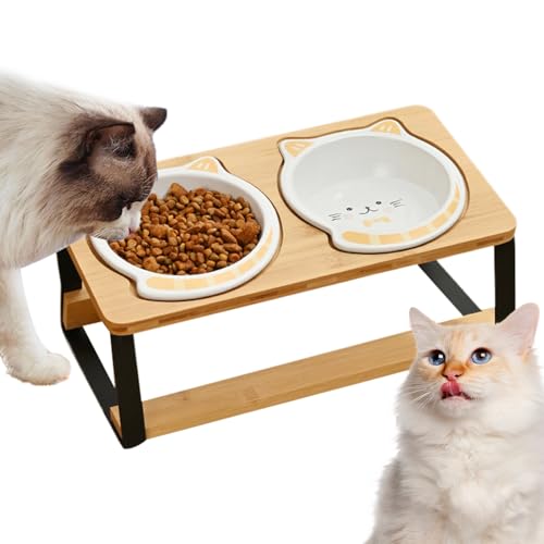 Wezalget Hochstehende Katzen Näpfe - Hochgelegene Katzenschüssel,Doppelte Keramik-Schrägnapf, Auslaufsicher Für Katzenwelpen, Hunde, Trinken & Füttern In Wohnung & Unterwegs von Wezalget