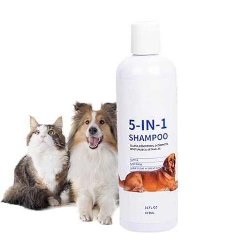 Wezalget Hundeshampoo und Spülung,5-in-1-Hundeshampoo, Tränenloses Welpenshampoo, 16fl Oz Haustierfreundliche Formel Natürliche und gut riechende Formel, Haustiershampoo und Spülung für sanfte Haut von Wezalget