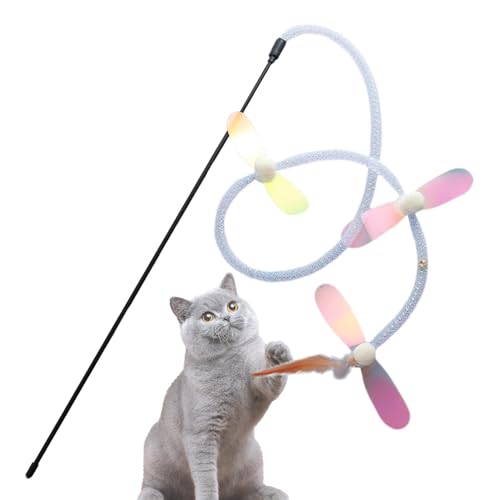 Wezalget Katzen-Teaser-Stick, Katzen-Teaser-Zauberstab, Interaktives Katzenspielzeug, Interaktives Katzenspielzeug mit Glocke, Katzenstabspielzeug, Katzenfederspielzeug, lustiger Katzenstab für von Wezalget