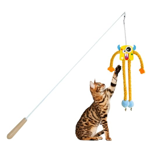 Wezalget Katzen-Zauberstab-Spielzeug,Katzen-Zauberstab-Spielzeug,Lustiger und langlebiger Katzen-Teaser-Charmer - Hautfreundlicher Cat Teaser Charmer Interaktiver Katzenspielzeugstab für Kätzchen und von Wezalget