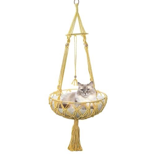 Wezalget Katzenschaukelbett zum Schlafen,Katzenschaukelbett mit Fenster | Gemütliche Katzen-Makramee-Hängematte - Atmungsaktive, gewebte Haustier-Hängematte für Arbeitszimmer, Wand, Decke, Balkon und Wezalget Katzenschaukelbett zum Schlafen,Katzenschaukelbett mit Fenster | Gemütliche Katzen-Makramee-Hängematte - Atmungsaktive, gewebte Haustier-Hängematte für Arbeitszimmer, Wand, Decke, Balkon und von Wezalget