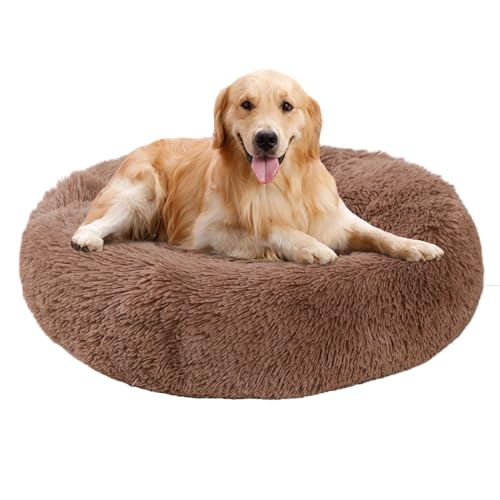 WgoogW Rundes Donut Hundebett, Katzenbetten für Indoor-Katzen, beruhigendes Hundebett, Shag Taupe-36-36 von WgoogW