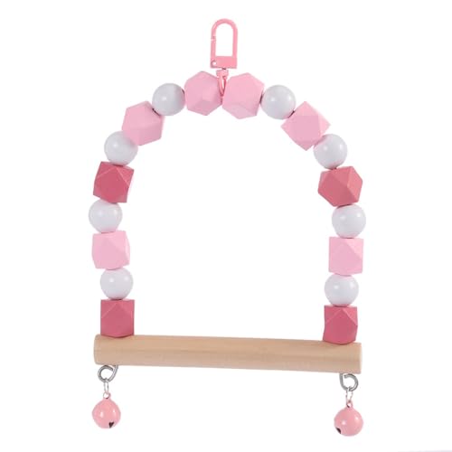 2 Stück Holzpapageienspielzeug,Trapezschaukel mit Glocke,für Nymphensittich,Finken,kleine Sittiche,Wellensittich,Aras,Papageien,Höhe 18 cm,Breite 13 cm,Rosa von Whakano