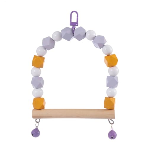 Holzpapageienspielzeug,Trapezschaukel mit Glocke,für Nymphensittich,Finken,kleine Sittiche,Wellensittich,Aras,Papageien,Höhe 18 cm,Breite 13 cm,Lila von Whakano