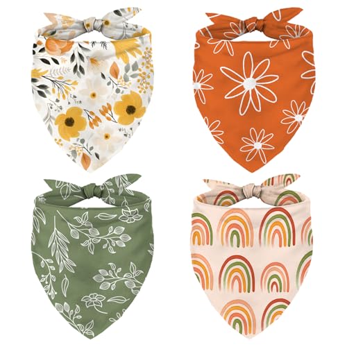 Whaline 4 x Boho-Haustierhalstuch, Gänseblümchen, Regenbogen, waschbar, verstellbar, Dreiecks-Lätzchen, Welpen-Halstuch für Katze, Hund, Geburtstagskostüm-Zubehör von Whaline
