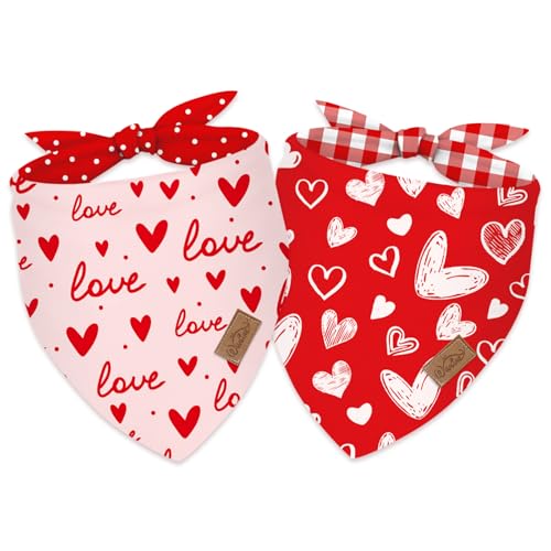 Whaline Hundehalstuch, Dreieckstuch zum Valentinstag, Rosa, Rot, Dreieck, Haustier-Schal, verstellbares Haustier-Halstuch, Hunde-Lätzchen für mittelgroße und große Hunde und Katzen, von Whaline
