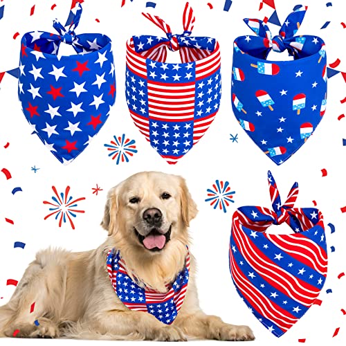 Whaline Hundehalstuch, Motiv: 4. Juli, amerikanische Flagge, wendbar, dreieckig, für kleine, mittelgroße und große Haustiere, Katze, Hund, Gedenktag, 4 Stück von Whaline