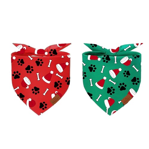Whaline Hundehalstuch für Hunde, groß, Rot / Grün, Hundepfote, Weihnachtsmannmütze, verstellbares Dreieck, Haustier-Halstuch, Hunde-Lätzchen für Hunde und Katzen, Weihnachts-Kostüm-Zubehör von Whaline