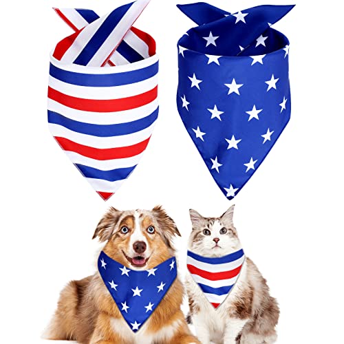 Whaline Patriotische Hundehalstuch, Sterne, Streifen, Dreieck, Hunde-Lätzchen, 4. Juli, verstellbar, amerikanische Flagge, Haustier-Halstuch für Unabhängigkeitstag, klein, mittelgroß, Kostüm, Zubehör von Whaline
