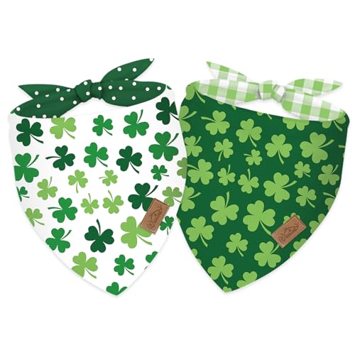 Whaline St. Patrick's Day Hundehalstuch, Dreieck, Kleeblatt, verstellbares Haustier-Halstuch, Hunde-Lätzchen für mittelgroße und große Hunde und Katzen, Geburtstagskostüm-Zubehör, 2 Stück von Whaline