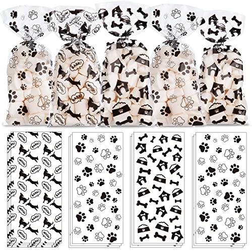 Whaline Zellophanbeutel mit Hundepfoten-Motiv, mit 150 Stück, zum Verdrehen von Hundepfoten, Zellophanbeutel, durchsichtige Leckerli-Tüten, für Haustier-Partys, Süßigkeiten, Partyzubehör, 150 Stück von Whaline