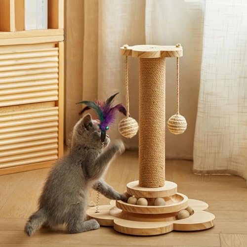 Whemyreat Katzenspielzeug Kratzbaum,Interaktiver Katzenkratzbaum Mit Natürlichem Sisalfaden Und Schaber,Katzenspielzeug Für Katzen Im Innenbereich Mit 4 HöLzernen Trackballs von Whemyreat