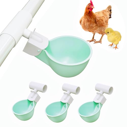 4 Stück Hühner-Wasserbecher mit PVC-T-Armaturen für 1,27 cm Rohr, automatisches Hühner-Bewässerungssystem, Anti-Auslauf, hält 50% mehr Wasser, geeignet für Küken, Ente, Wachteln, Vögel, Truthahn von Whimsii