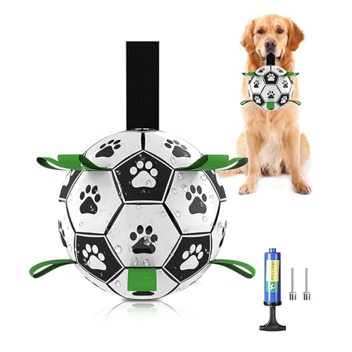 Whimsii Hunde-Fußballspielzeug, interaktives Hundespielzeug mit Haltegriffen, langlebiger Hundeball für kleine und mittelgroße Hunde, Tauziehen, Wasserspiel von Whimsii