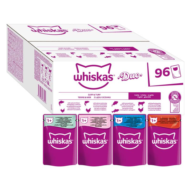 Jumbopack WHISKAS DUO Portionsbeutel 96 x 85 g - Surf & Turf in Gelee von Whiskas