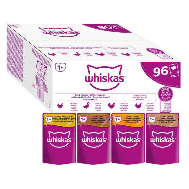 Jumbopack Whiskas 1+ Adult Frischebeutel 96 x 85 g - Geflügelauswahl in Gelee von Whiskas