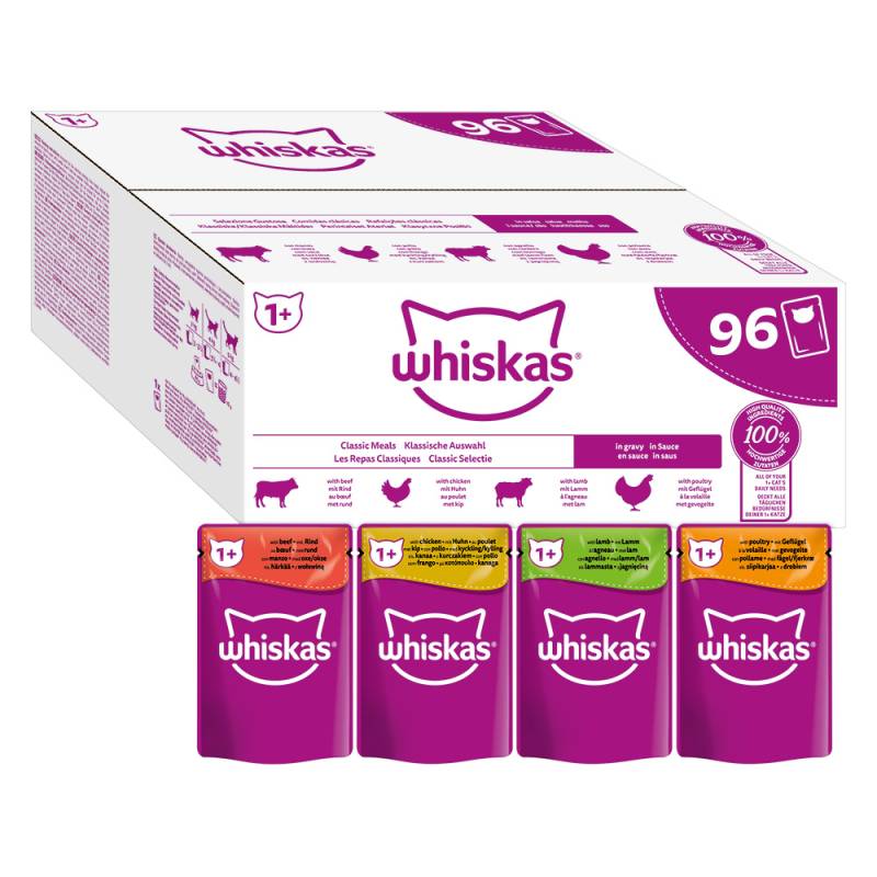 Jumbopack Whiskas 1+ Adult Frischebeutel 96 x 85 g - Klassische Auswahl in Sauce von Whiskas