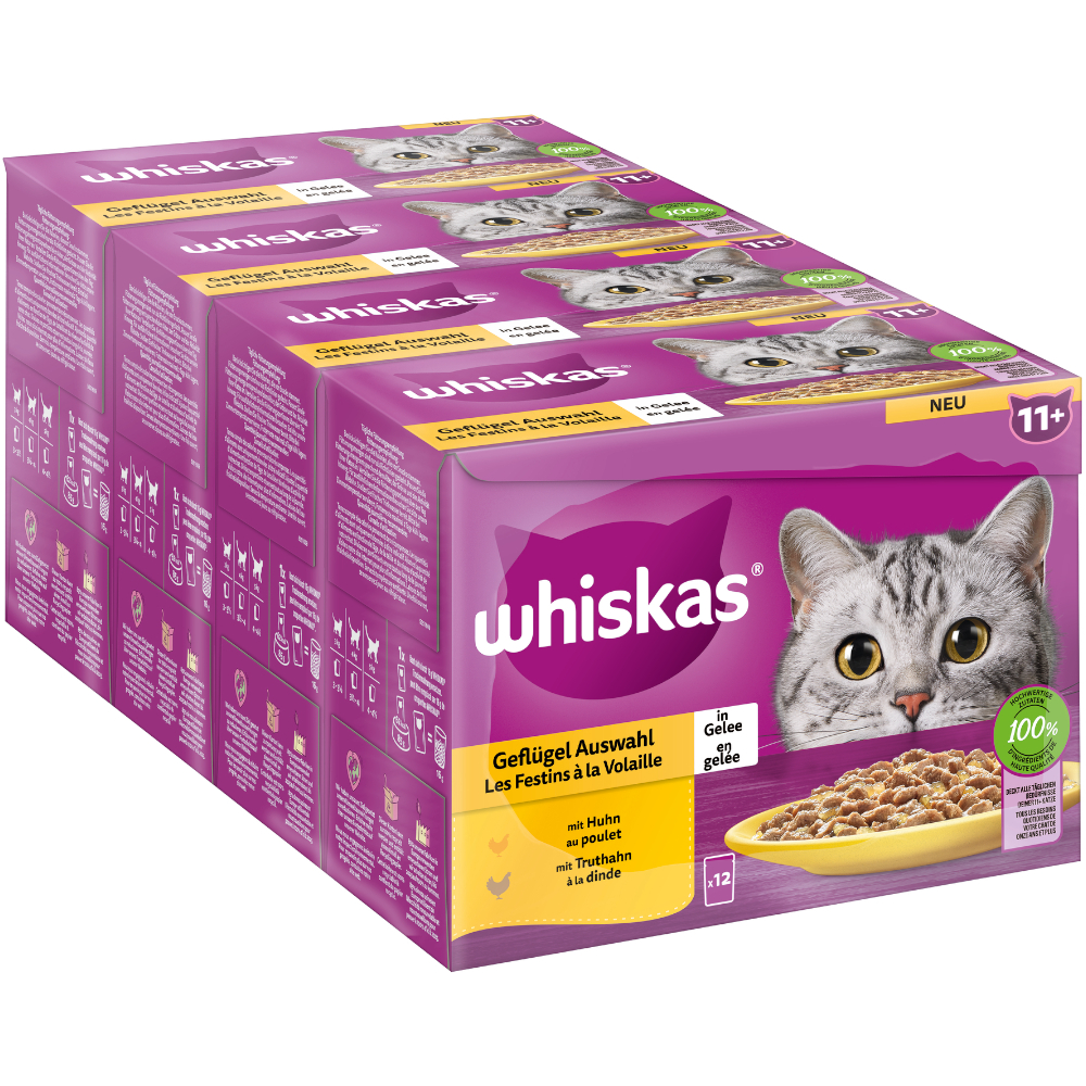 Jumbopack Whiskas Senior Frischebeutel 144 x 85 g - 11+ Geflügelauswahl in Gelee von Whiskas