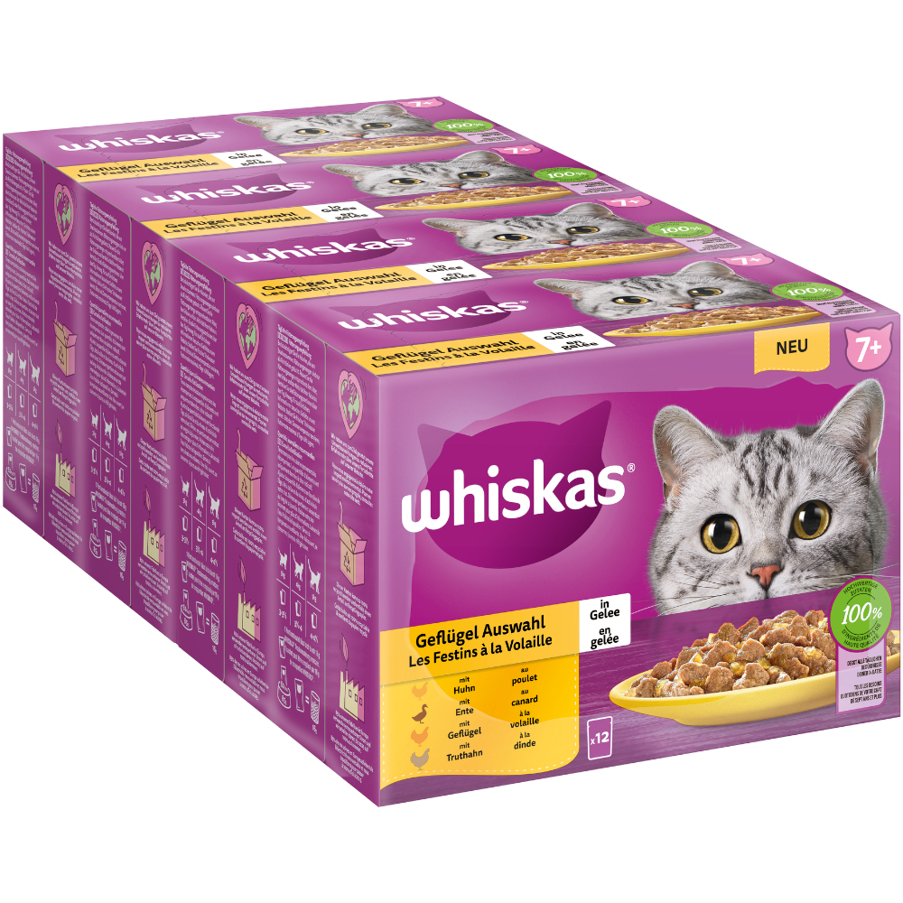 Jumbopack Whiskas Senior Frischebeutel 144 x 85 g - 7+ Geflügelauswahl in Gelee von Whiskas