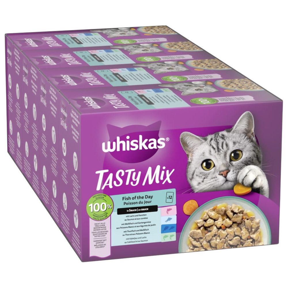 Jumbopack Whiskas Tasty Mix Portionsbeutel 96 x 85 g - Fish of the Day in Sauce von Whiskas