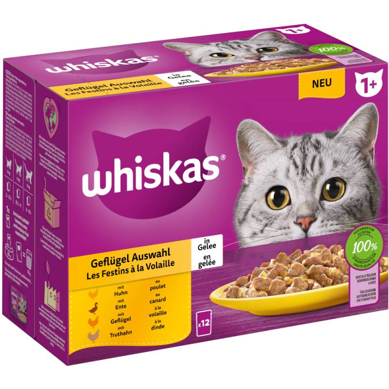 Multipack Whiskas 1+ Adult Frischebeutel 12 x 85 g - Geflügelauswahl in Gelee von Whiskas