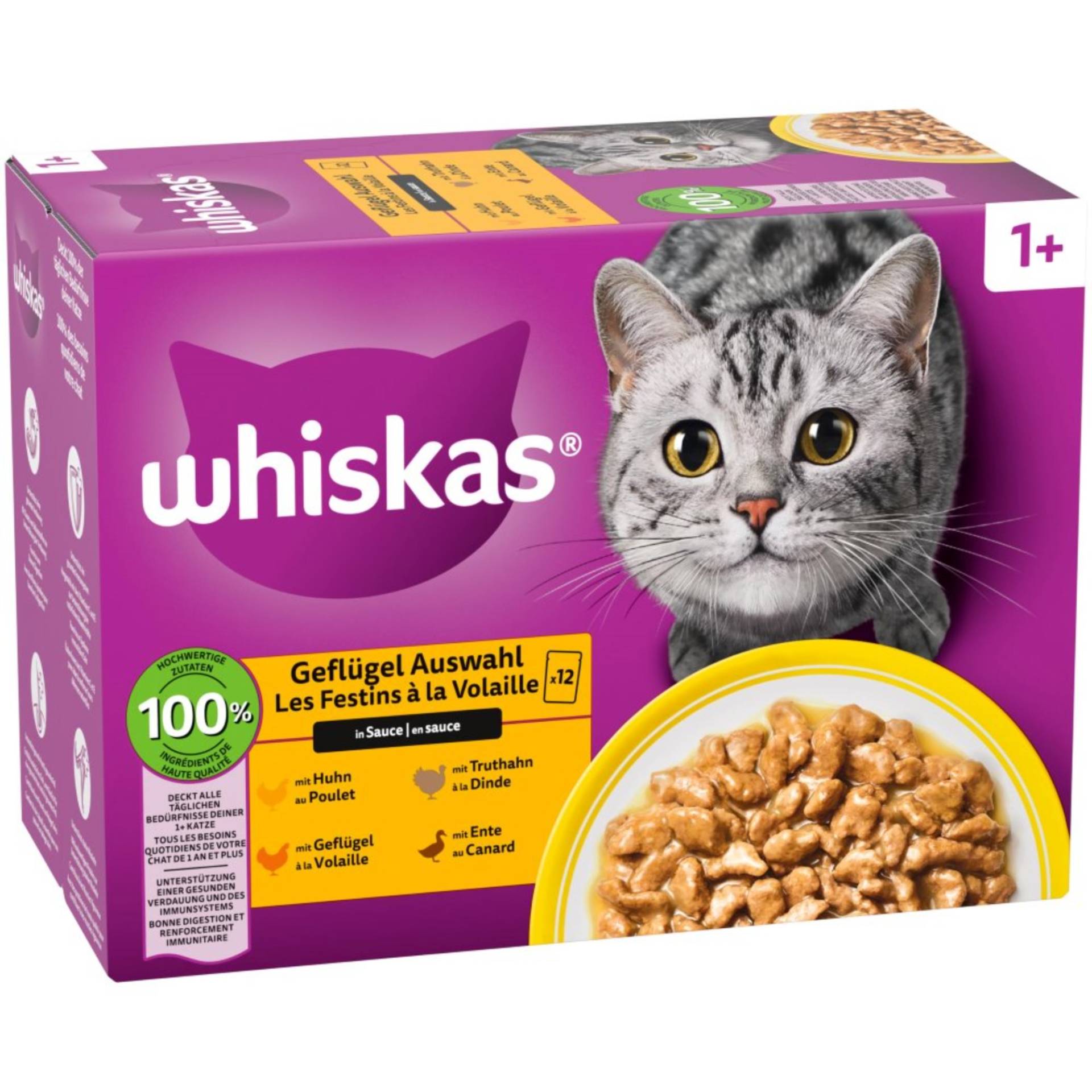 Multipack Whiskas 1+ Adult Frischebeutel 12 x 85 g - Geflügelauswahl in Sauce von Whiskas