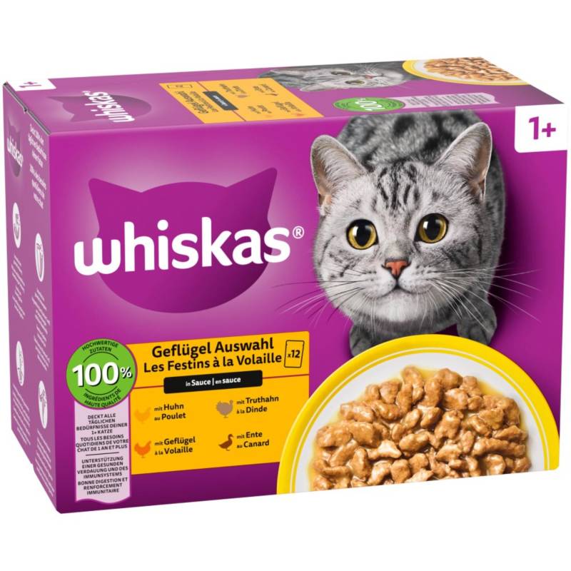 Multipack Whiskas 1+ Adult Frischebeutel 12 x 85 g - Geflügelauswahl in Sauce von Whiskas