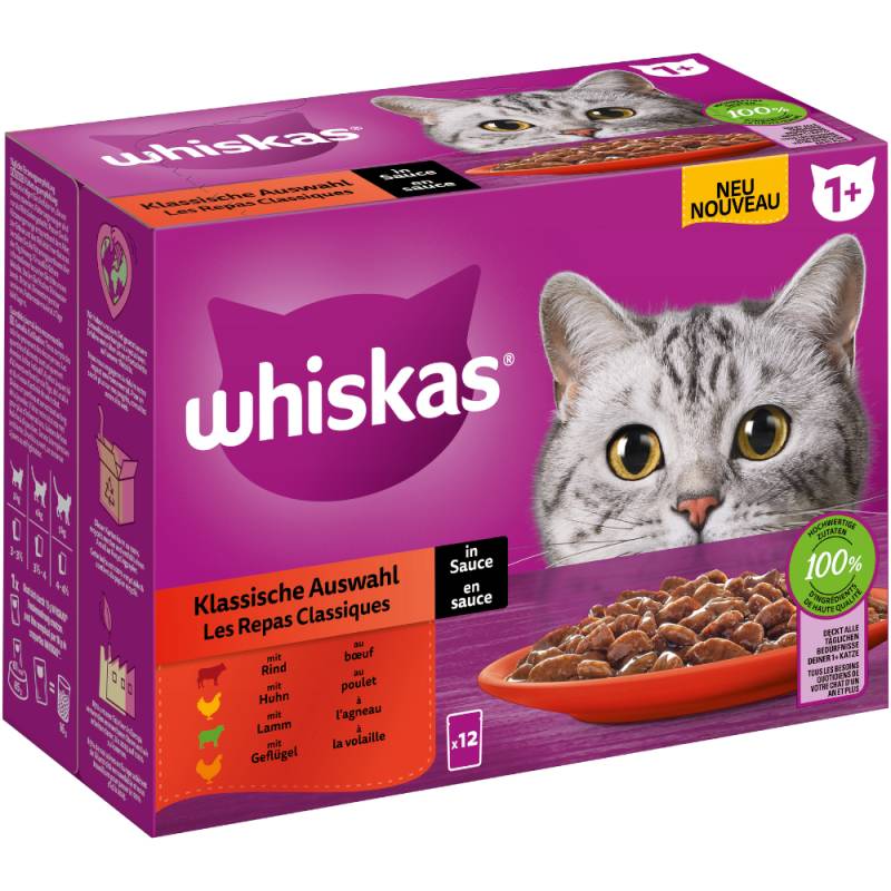 Multipack Whiskas 1+ Adult Frischebeutel 12 x 85 g - Klassische Auswahl in Sauce von Whiskas