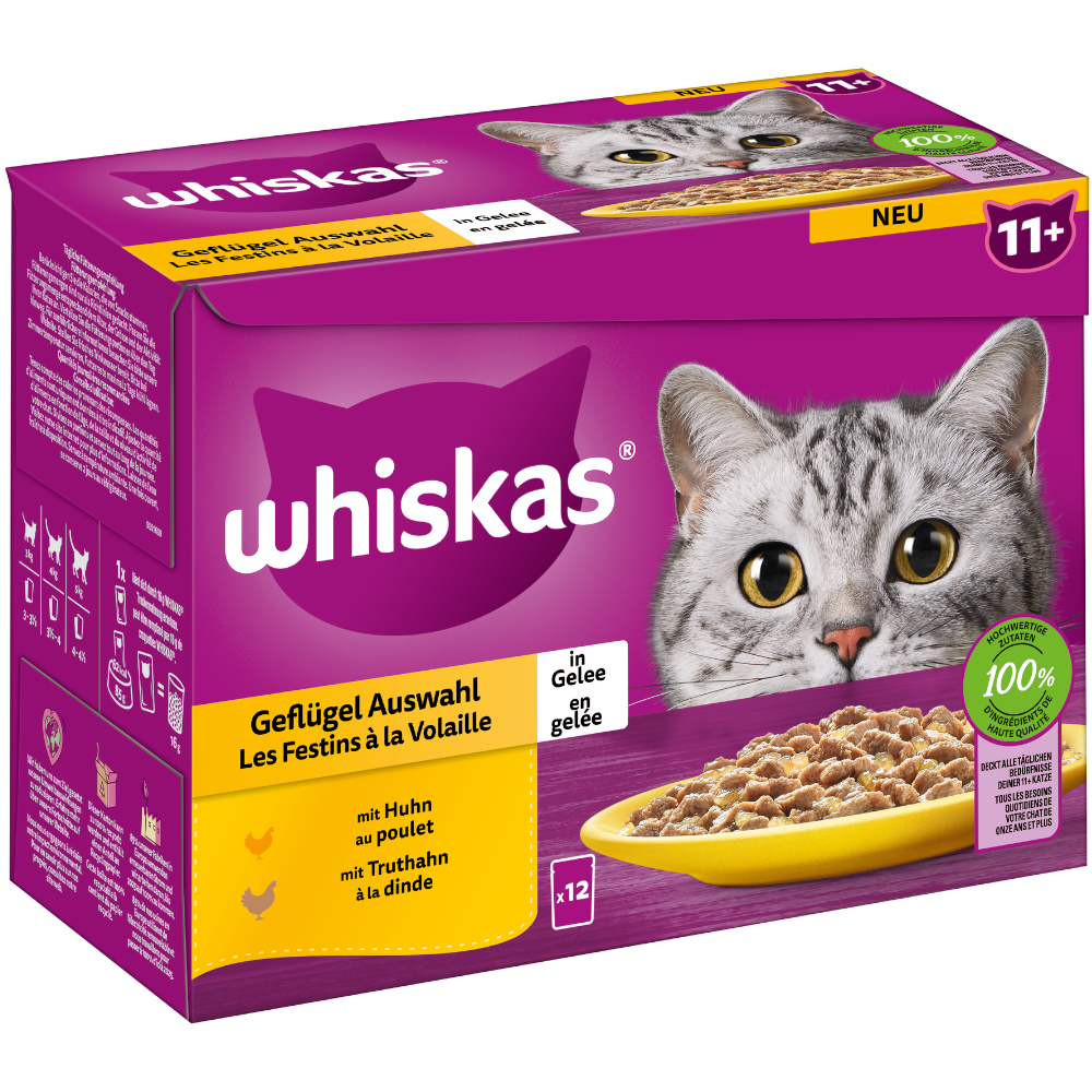 Multipack Whiskas Senior Frischebeutel 12 x 85 g - 11+ Geflügelauswahl in Gelee von Whiskas