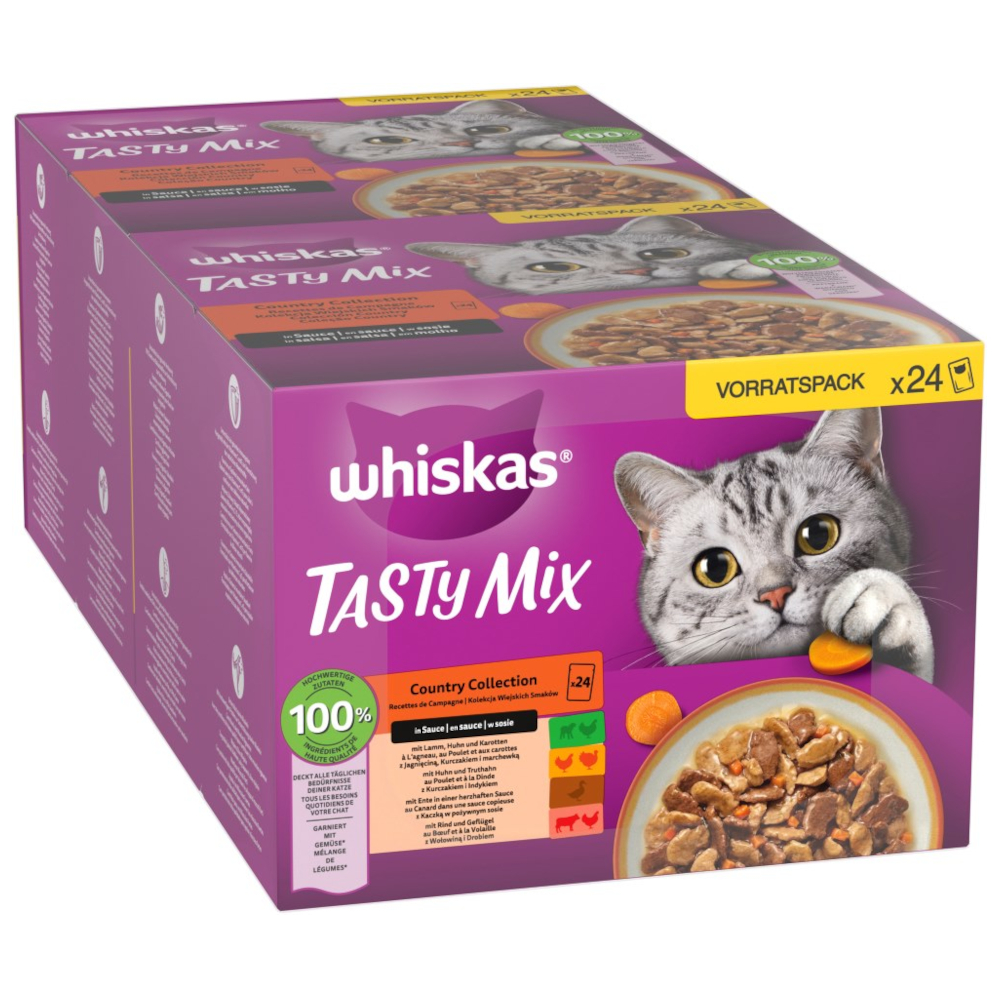 Sparpaket Multipack WHISKAS TASTY MIX Portionsbeutel 144 x 85 g - Country Collection in Sauce von Whiskas