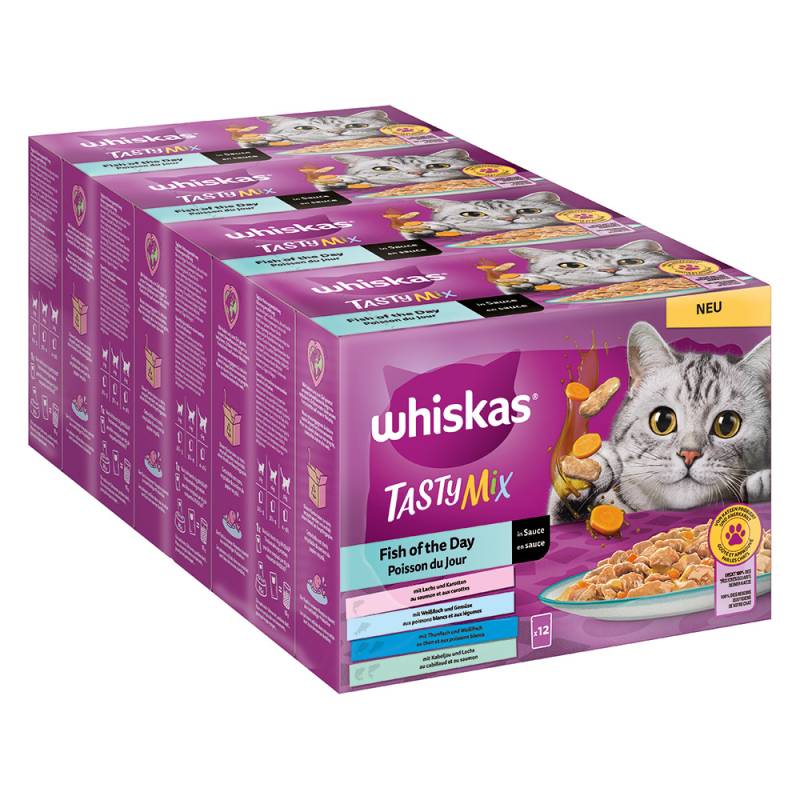 Sparpaket Multipack WHISKAS TASTY MIX Portionsbeutel 144 x 85 g - Fish of the Day in Sauce von Whiskas