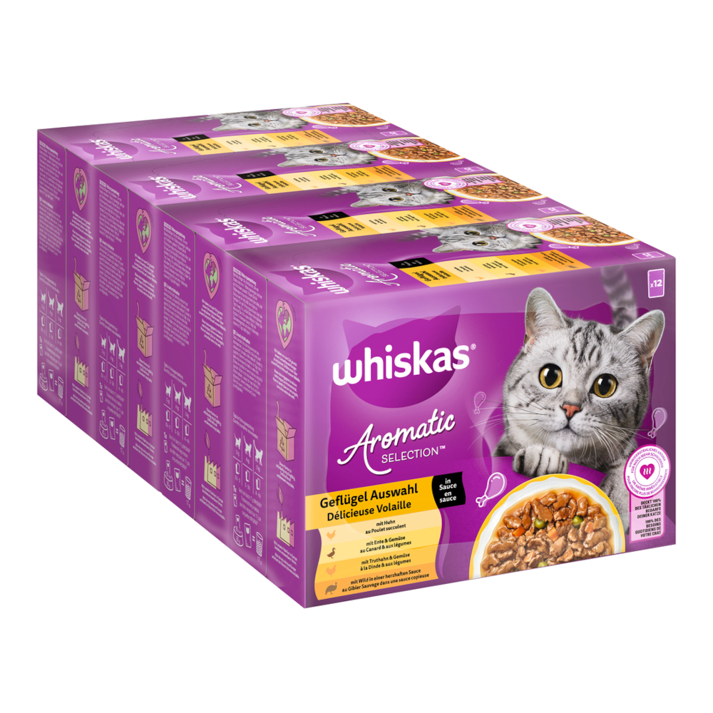 Sparpaket Whiskas 1+ Aromatic Selection 96 x 85 g - Geflügel in Sauce von Whiskas