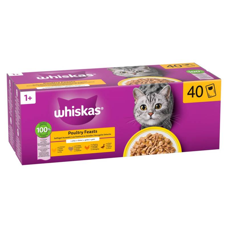 Whiskas 1+ Adult Frischebeutel 40 x 85 g - Geflügel in Gelee (4 Sorten) von Whiskas