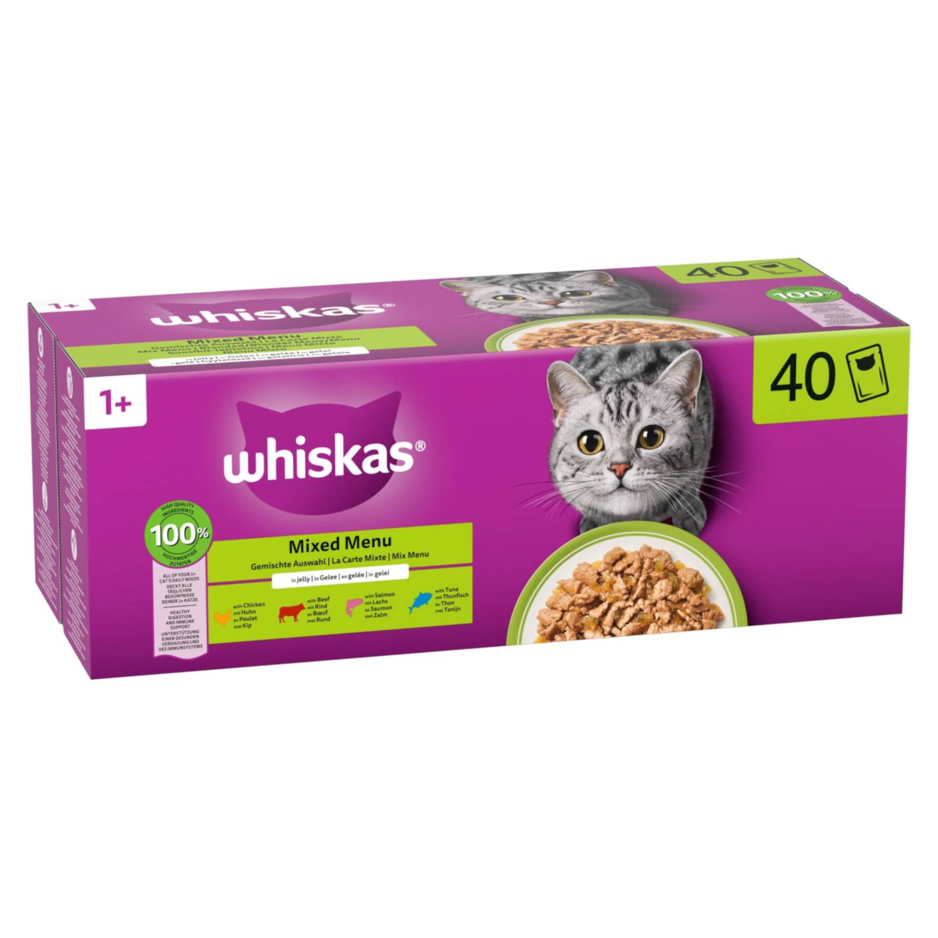 Whiskas 1+ Adult Frischebeutel 40 x 85 g - Mixed Menu in Gelee (4 Sorten) von Whiskas