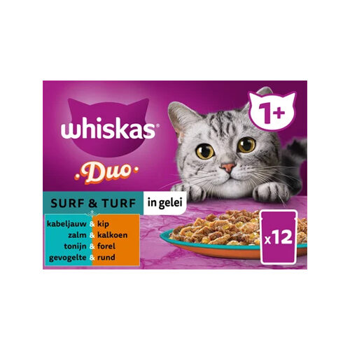Whiskas 1+ Nassfutter - Duo - Surf & Turf in Gelee - 24 x 85 gram Whiskas 1+ Nassfutter - Duo - Surf & Turf in Gelee - 24 x 85 gram von Whiskas